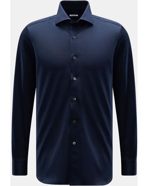 Fray Piqué-Hemd Haifisch-Kragen 'Lione Cucitura' - Blau