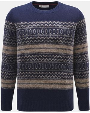 Brunello Cucinelli Rundhalspullover/Taupe Gemustert - Blau