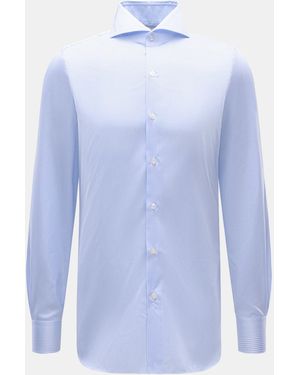 Finamore 1925 Business-Hemd 'Sergio Napoli' Haifisch-Kragen/Weiß Gestreift - Blau