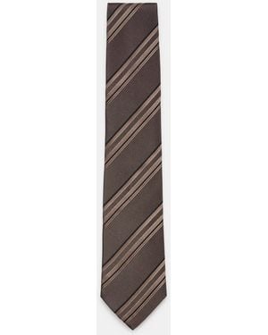Brunello Cucinelli Seidenkrawatte/Schwarz Gestreift - Weiß