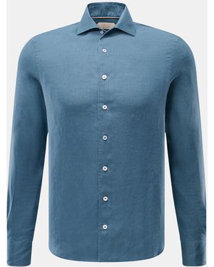 Aurélien Leinenhemd Haifisch-Kragen - Blau
