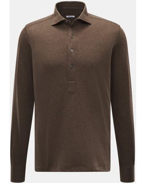 Fray Jersey Longsleeve-Poloshirt 'Parigi' Meliert - Braun