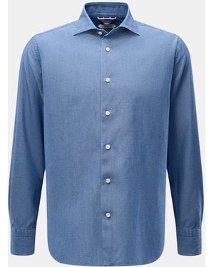 Guglielminotti Chambray-Hemd Haifisch-Kragen - Blau