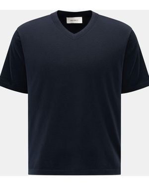 Lisa Yang Cashmere V-Neck Kurzarm-Pullover 'Joakim' - Blau