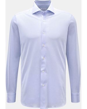 Fray Piqué-Hemd Haifisch-Kragen 'Lione Cucitura' Meliert - Blau