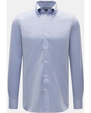 Finamore 1925 Casual Hemd 'Lucio Napoli' Button-Down-Kragen/Weiß Meliert - Blau