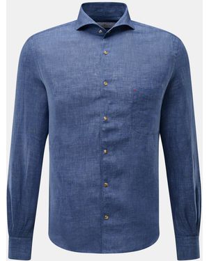 ACE DENIM Leinenhemd Haifisch-Kragen - Blau