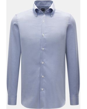 Finamore 1925 Casual Hemd 'Lucio Napoli' Button-Down-Kragen/Weiß Meliert - Blau