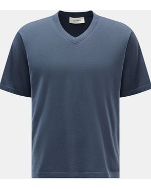 Lisa Yang Cashmere V-Neck Kurzarm-Pullover 'Joakim' - Blau