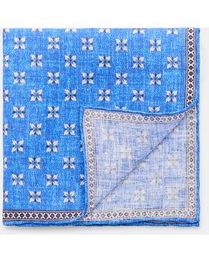 R'osi Leinen-Einstecktuch 'Fox' /Blau/Offwhite Gemustert