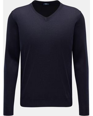 Fedeli Feinstrick V-Neck Pullover - Blau