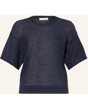 Antonelli Strickshirt ZAGARA mit Leinen und Pailletten - Blau