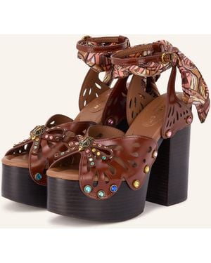 Kurt Geiger Plateau-Sandaletten mit Schmucksteinbesatz - Braun