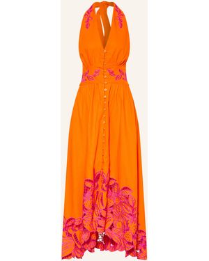 FARM Rio Kleid FRUIT RICHILIUER ARTISANAL mit Leinen und Lochspitze - Orange