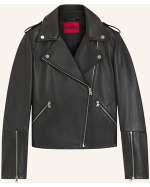 HUGO Lederjacke LUJANA Regular Fit - Schwarz