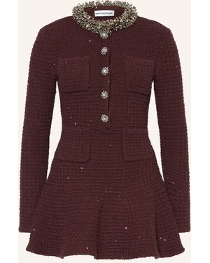 Self-Portrait Strickkleid mit Pailletten und Schmucksteinen - Lila