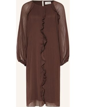 Cartoon Kleid mit Plissees und Volants - Braun