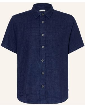 Knowledge Cotton Kurzarm-Hemd Relaxed Fit aus Musselin - Blau