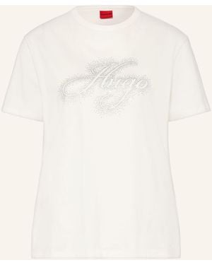 HUGO T-Shirt DAMACIA mit Schmucksteinen - Natur