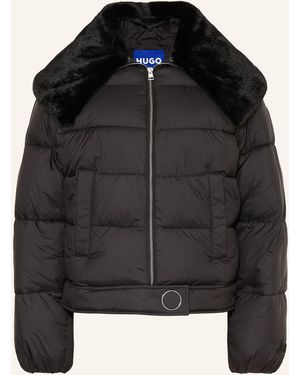 HUGO Steppjacke FLEUV mit abnehmbarem Kunstfell-Kragen - Schwarz
