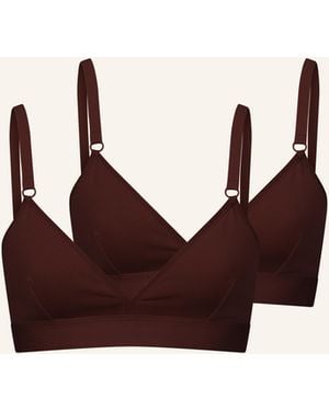 erlich textil 2er Pack Casual Cotton Triangel Bralette bügellos aus Bio-Baumwolle - verstellbare Träger - Braun