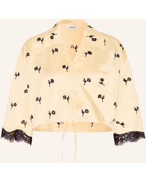 Sandro Satinbluse mit Spitze und 3/4-Arm - Natur