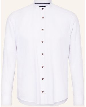 STROKESMAN'S Hemd Regular Fit mit Leinen und Stehkragen - Weiß