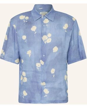 Sandro Kurzarm-Hemd Comfort Fit mit Leinen - Blau