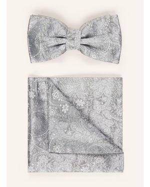 Prince BOWTIE Set: Fliege und Einstecktuch aus Seide - Grau
