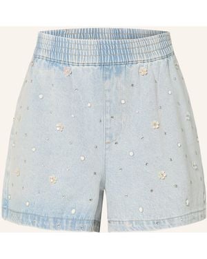 Maje Jeansshorts mit Schmucksteinen und Schmuckperlen - Blau