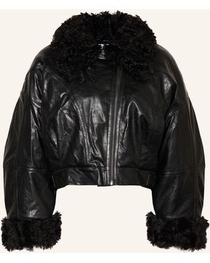 ELEH Jacke in Lederoptik mit Kunstfell - Schwarz