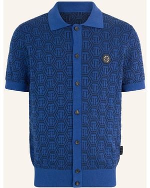 Philipp Plein Kurzarm-Rollkragenpullover MONOGRAM - Blau