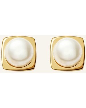Missoma Ohrstecker BUTTON PEARL SQUARE STUD EARRINGS by GLAMBOU - Mettallic