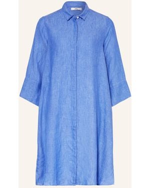 0039 Italy Hemdblusenkleid GRACY aus Leinen mit 3/4-Arm - Blau
