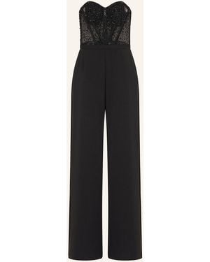 hey kyla Off-Shoulder-Jumpsuit mit Schmucksteinen - Schwarz
