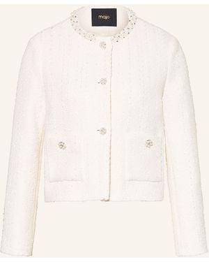 Maje Kastenjacke aus Bouclé mit Schmucksteinen - Natur