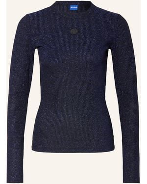 HUGO Longsleeve DALOREN mit Glitzergarn - Blau