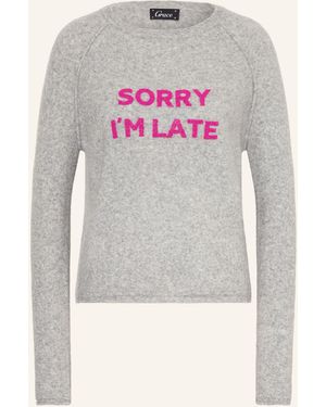 Grace Pullover SORRY I'M LATE mit Schmuckperlen - Grau