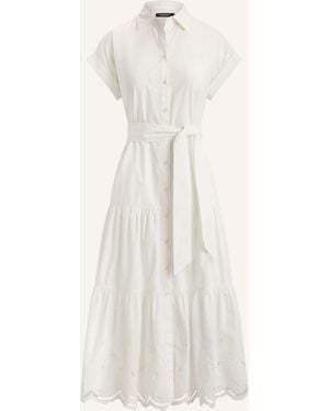 Ralph Lauren Hemdblusenkleid mit Lochspitze - Natur