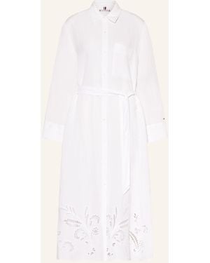 Tommy Hilfiger Hemdblusenkleid mit Leinen und Lochspitze - Natur