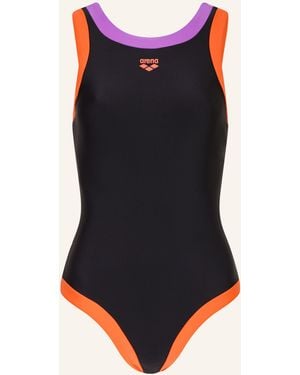 Arena Badeanzug BOLD LINES mit UV-Schutz 50+ - Schwarz