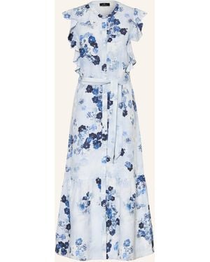 Monari Kleid mit Volants und Leinen - Blau