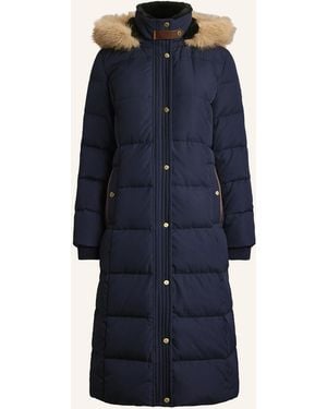 Ralph Lauren Daunenmantel mit abnehmbarer Kapuze und Kunstfell - Blau
