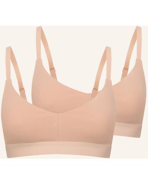 erlich textil 2er Pack Casual Cotton Bralette mit herausnehmbaren Pads bügellos aus Bio-Baumwolle - verstellbare Träger - Natur