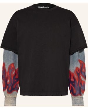 Palm Angels Longsleeve FLAMES HYBRID - Schwarz