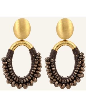 LOTT.gioielli Ohrhänger NYRA CE SI OVAL DELUXE HALF BEADED M BROWN by GLAMBOU - Natur