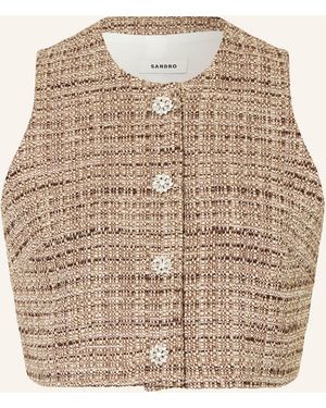 Sandro Cropped-Weste aus Tweed mit Glitzergarn - Natur