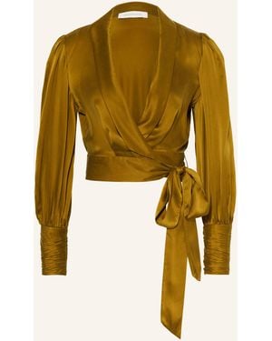 Zimmermann Cropped-Wickelbluse aus Seide - Gelb