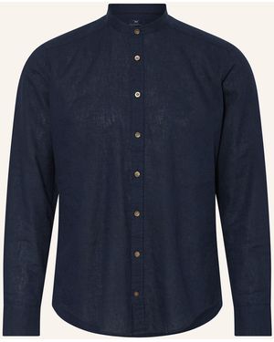 STROKESMAN'S Hemd Modern Fit mit Stehkragen und mit Leinen - Blau