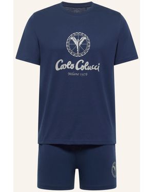 carlo colucci Herren Shorty Pyjama Set FERREMI - Blau